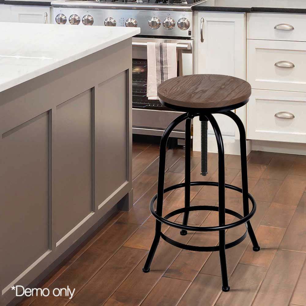 Artiss Bar Stools Adjustable Wood Chairs BA-TW-V17-T14134-BK