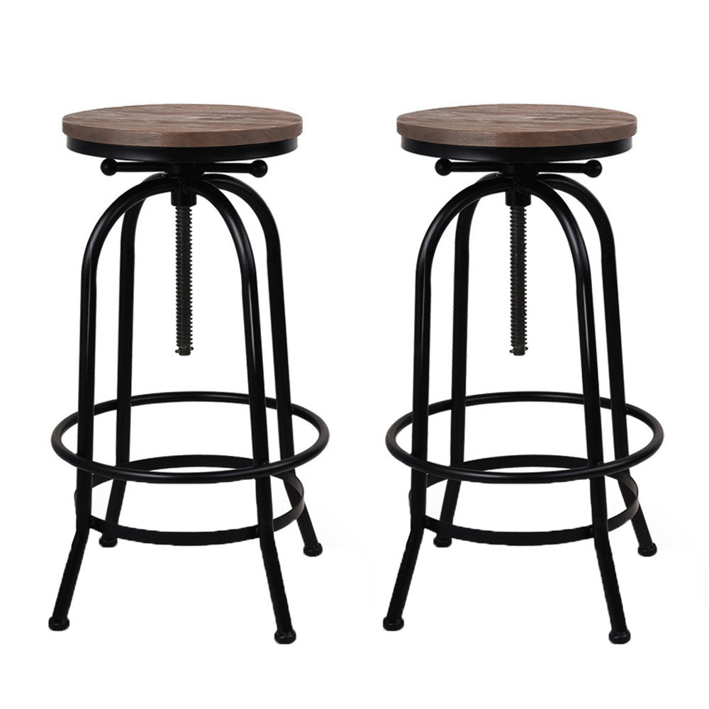 Artiss 2x Bar Stools Adjustable Wood Chairs BA-TW-V17-T14134-BKX2