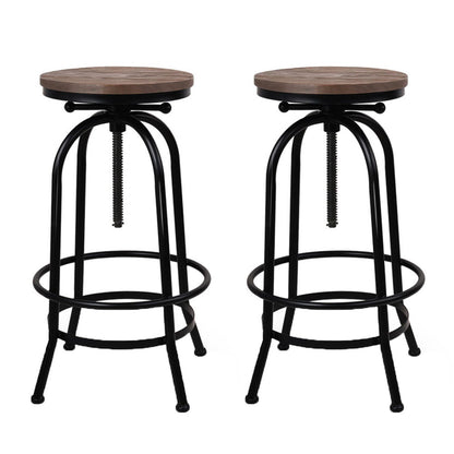 Artiss 2x Bar Stools Adjustable Wood Chairs BA-TW-V17-T14134-BKX2
