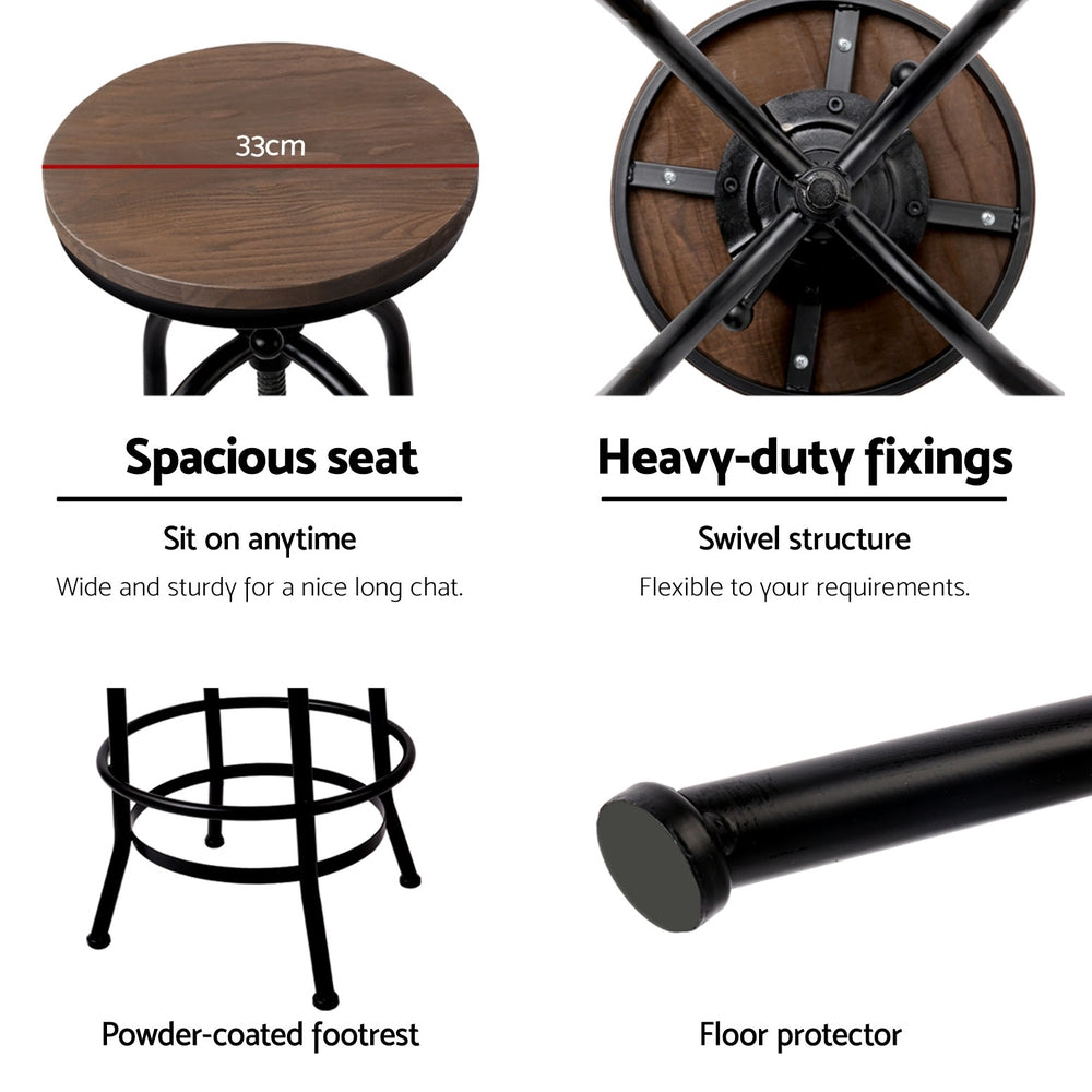 Artiss 2x Bar Stools Adjustable Wood Chairs BA-TW-V17-T14134-BKX2