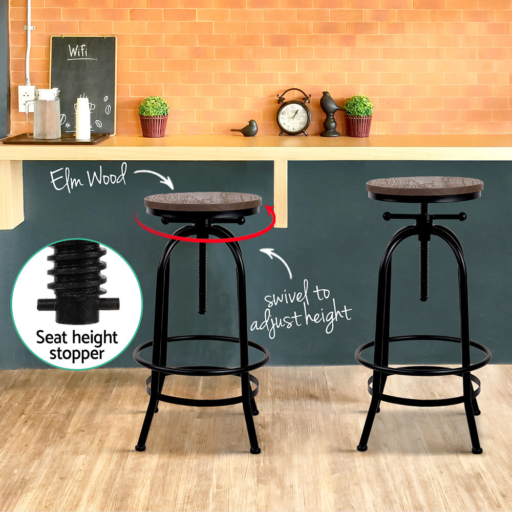 Artiss 2x Bar Stools Adjustable Wood Chairs BA-TW-V17-T14134-BKX2