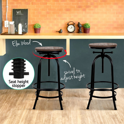 Artiss 2x Bar Stools Adjustable Wood Chairs BA-TW-V17-T14134-BKX2