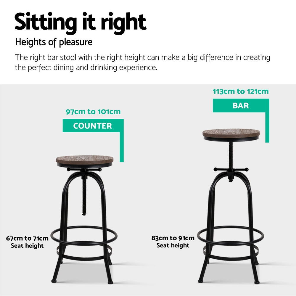 Artiss 2x Bar Stools Adjustable Wood Chairs BA-TW-V17-T14134-BKX2