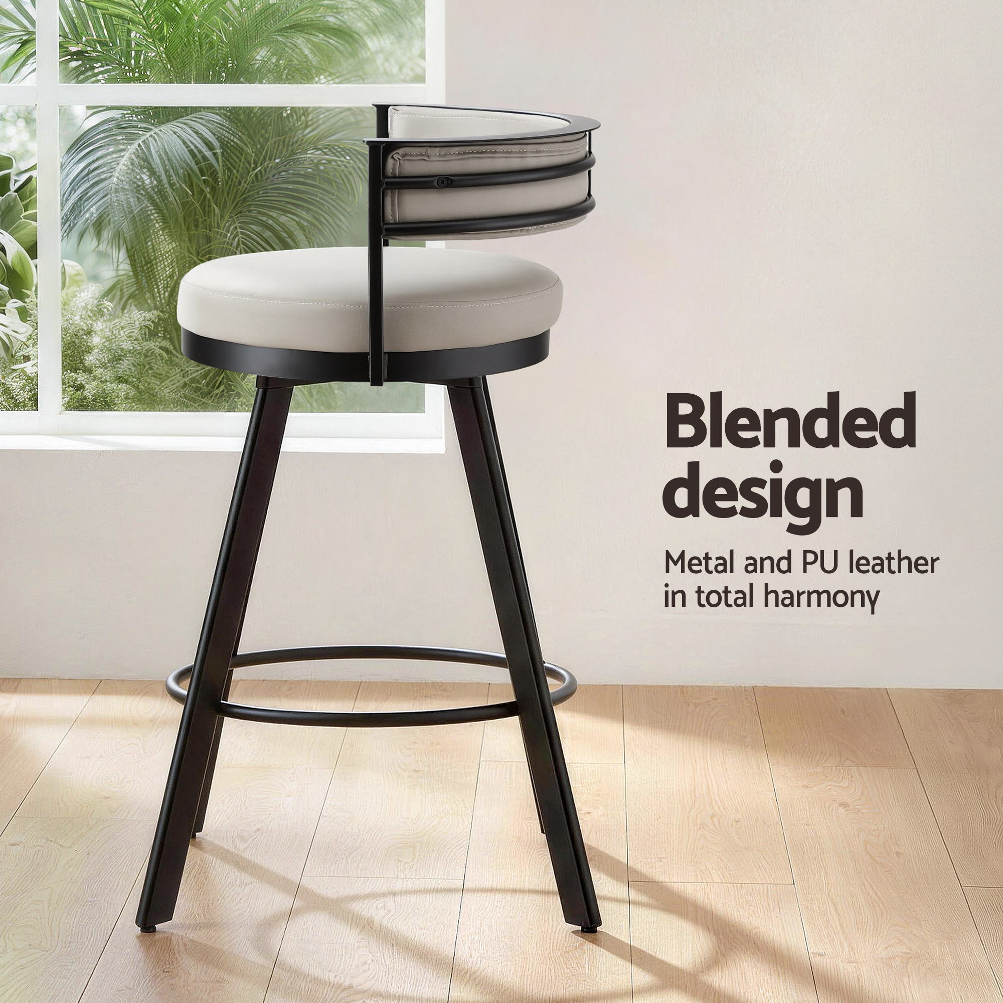 Artiss Bar Stool Swivel Kitchen Chair Metal PU Leather Counter Beige BA-TW-W0098-BG