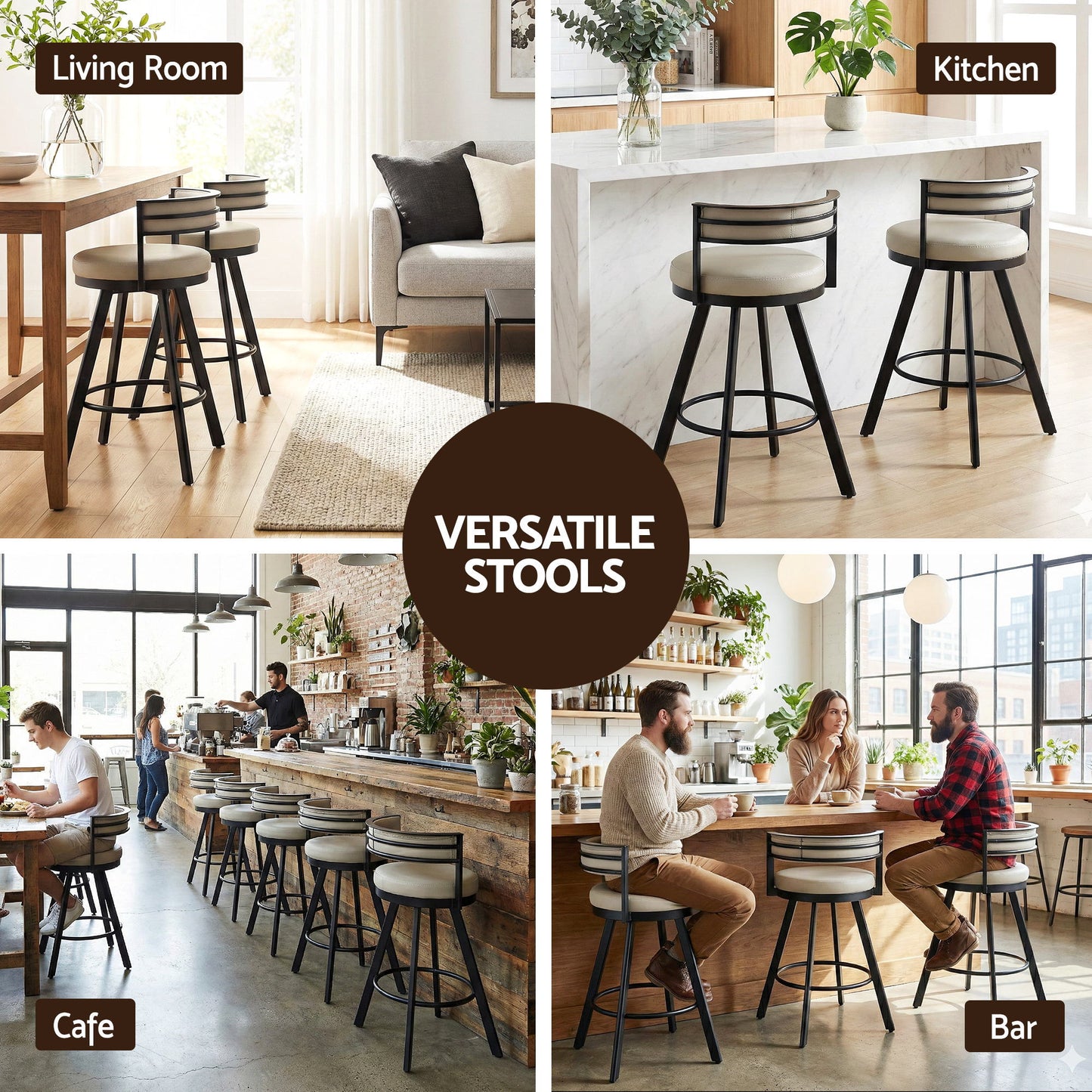 Artiss Bar Stool Swivel Kitchen Chair Metal PU Leather Counter Beige BA-TW-W0098-BG