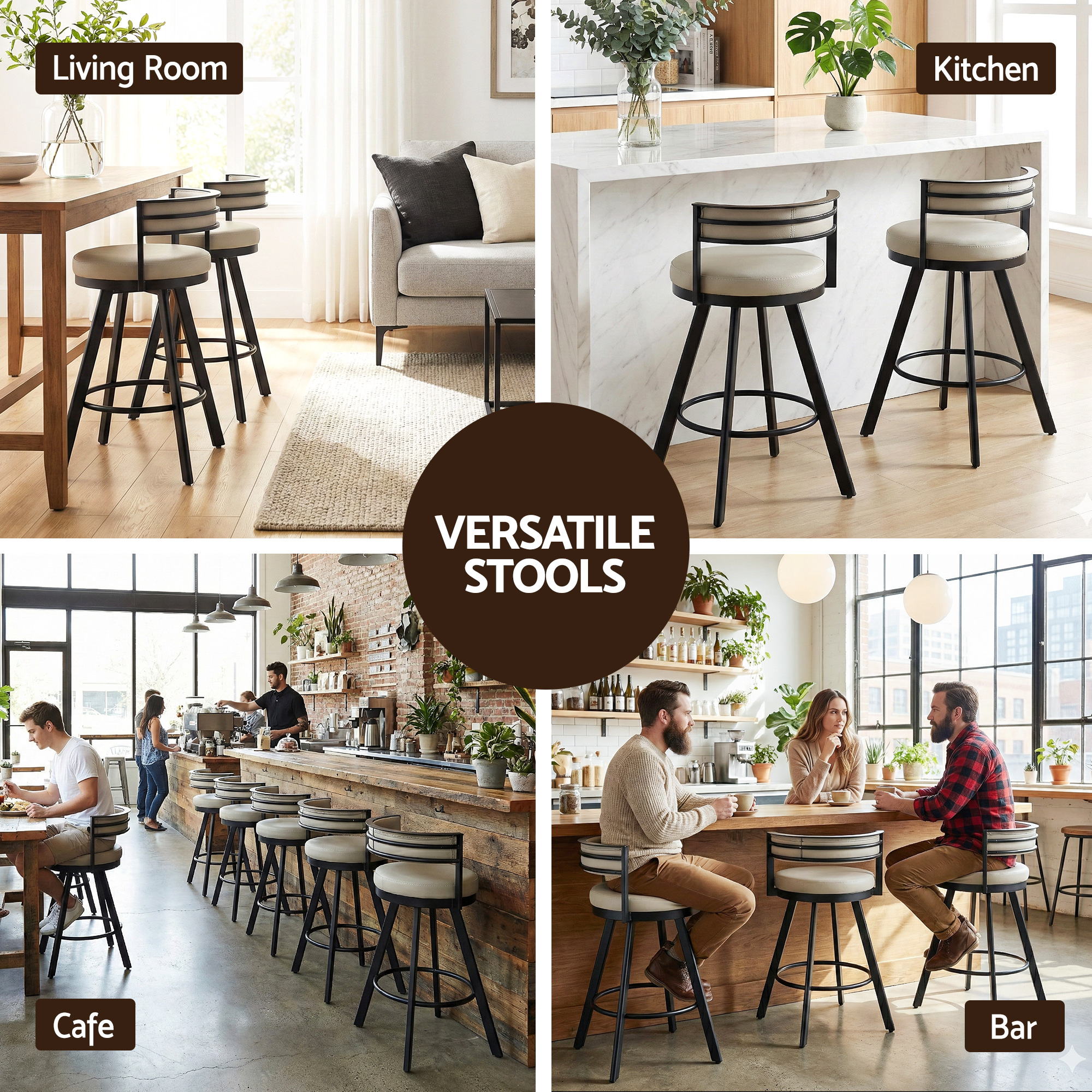 Artiss Bar Stool Swivel Kitchen Chair Metal PU Leather Counter Beige BA-TW-W0098-BG