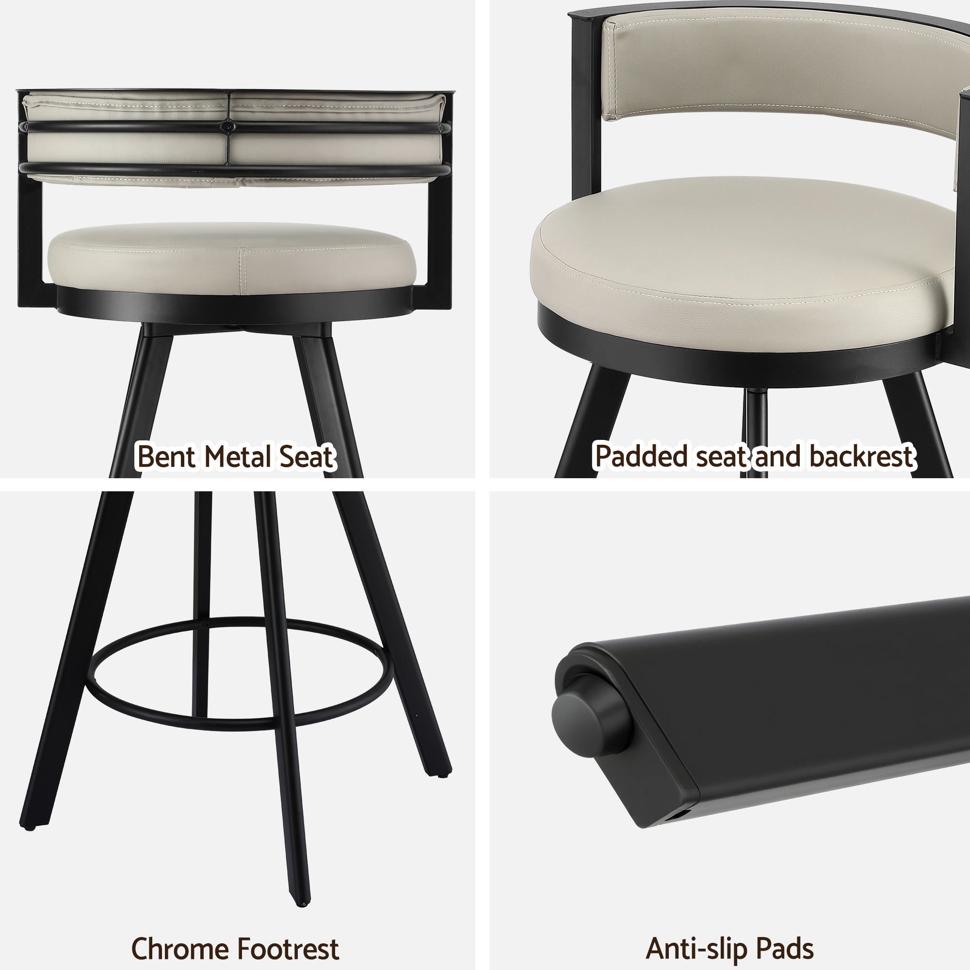 Artiss Bar Stool Swivel Kitchen Chair Metal PU Leather Counter Beige BA-TW-W0098-BG
