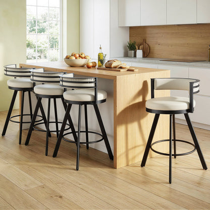 Artiss Bar Stools Set of 4 Swivel Kitchen Chair Metal Counter Beige Leather BA-TW-W0098-BGX4