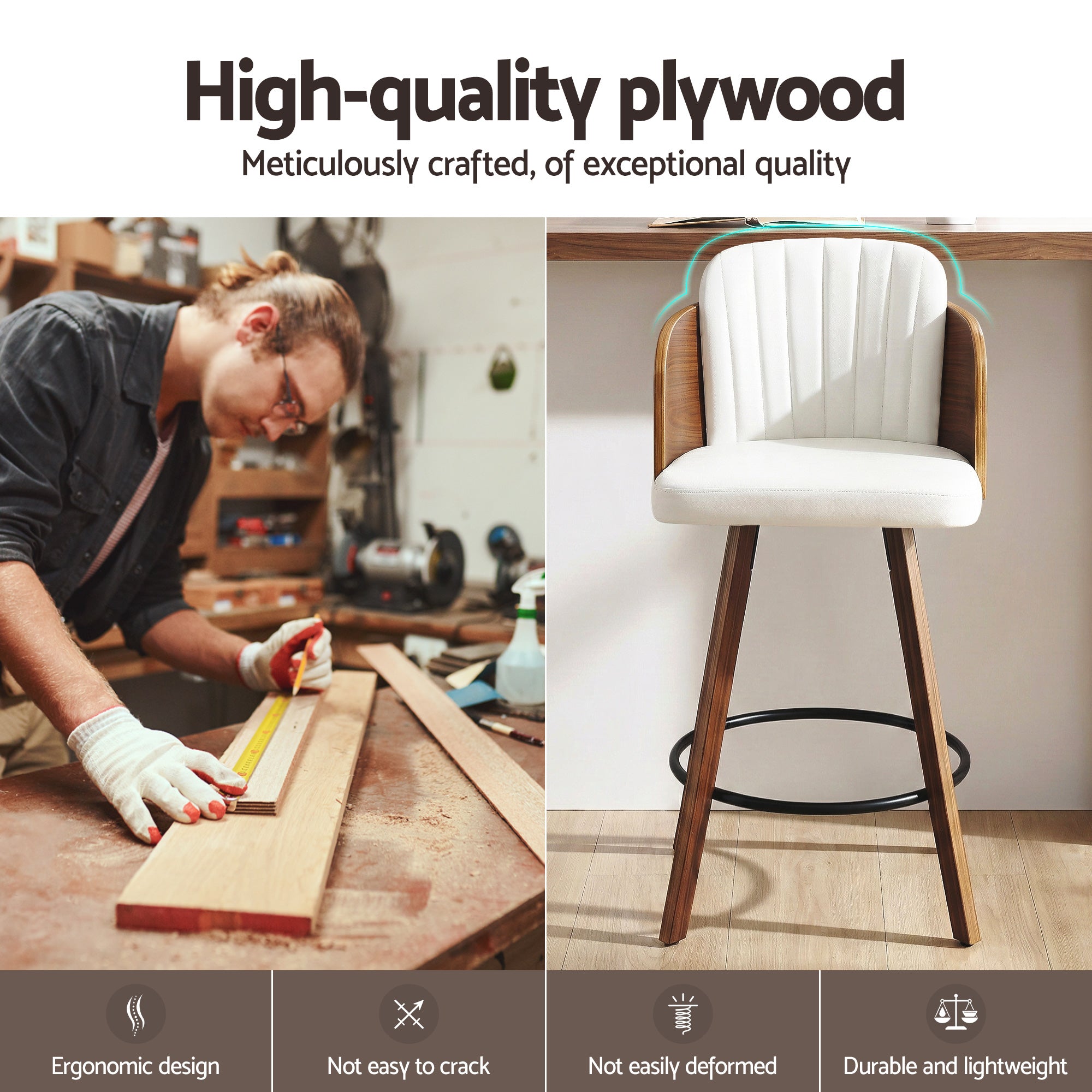 Artiss Wooden Bar Stools Swivel Kitchen Counter Stool Chair 58cm Seat Height BA-TW-W0099-WH