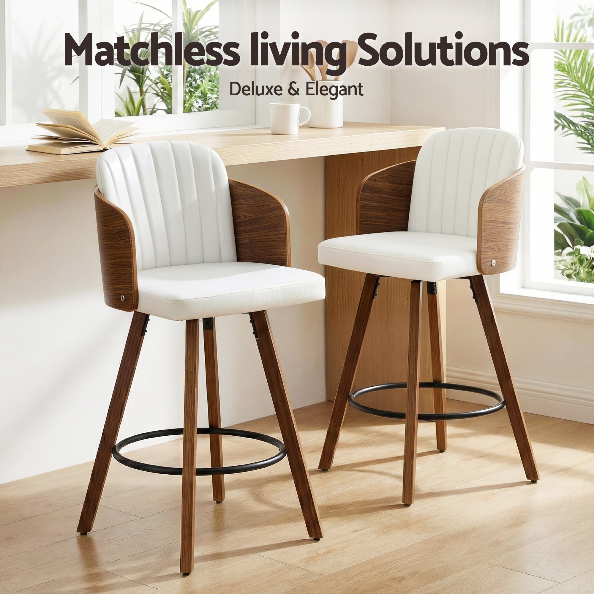 Artiss Wooden Bar Stools Swivel Kitchen Counter Stool Chair 58cm Seat Height BA-TW-W0099-WHX2