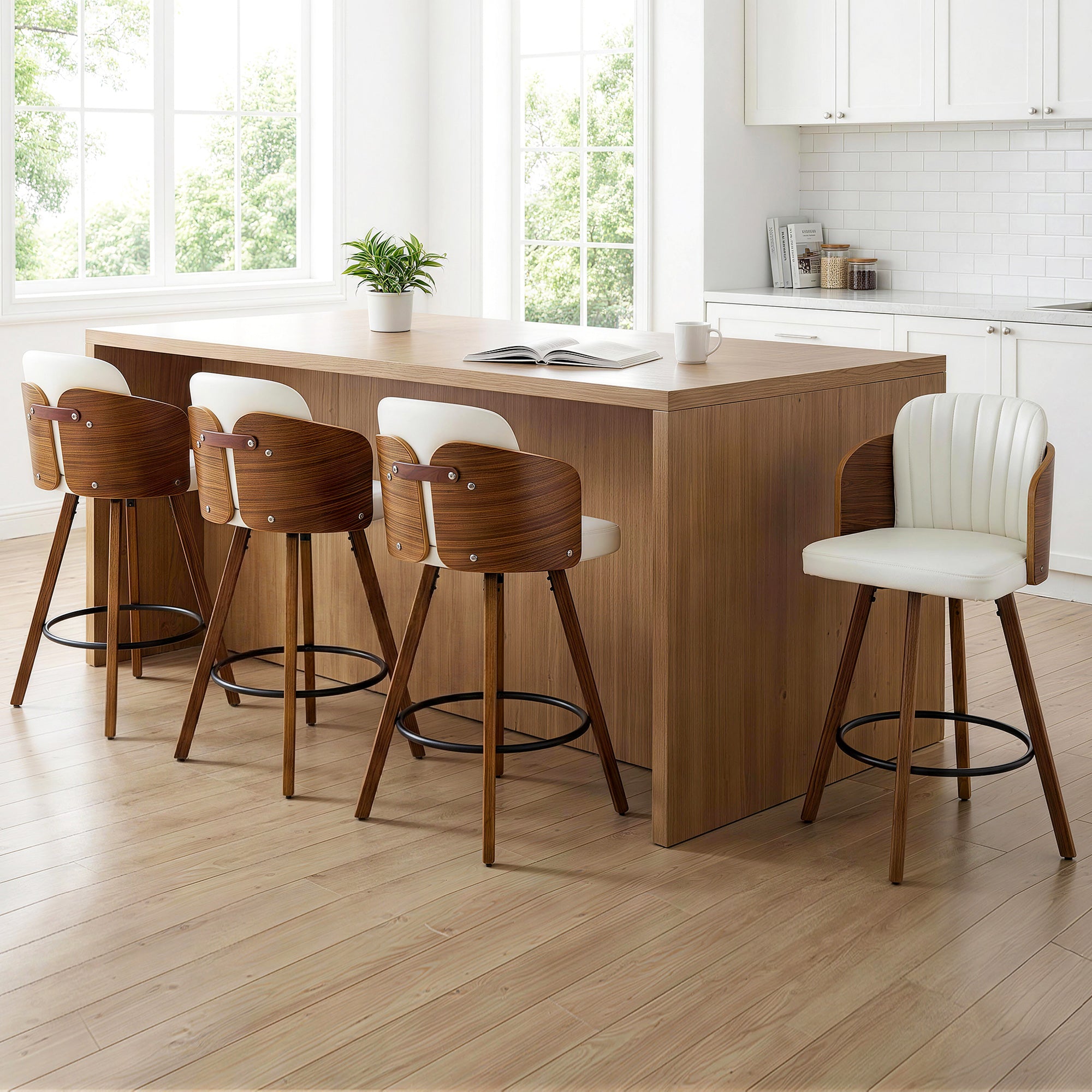 Artiss Wooden Bar Stools Swivel Kitchen Counter Stool Chair 58cm Seat Height BA-TW-W0099-WHX4