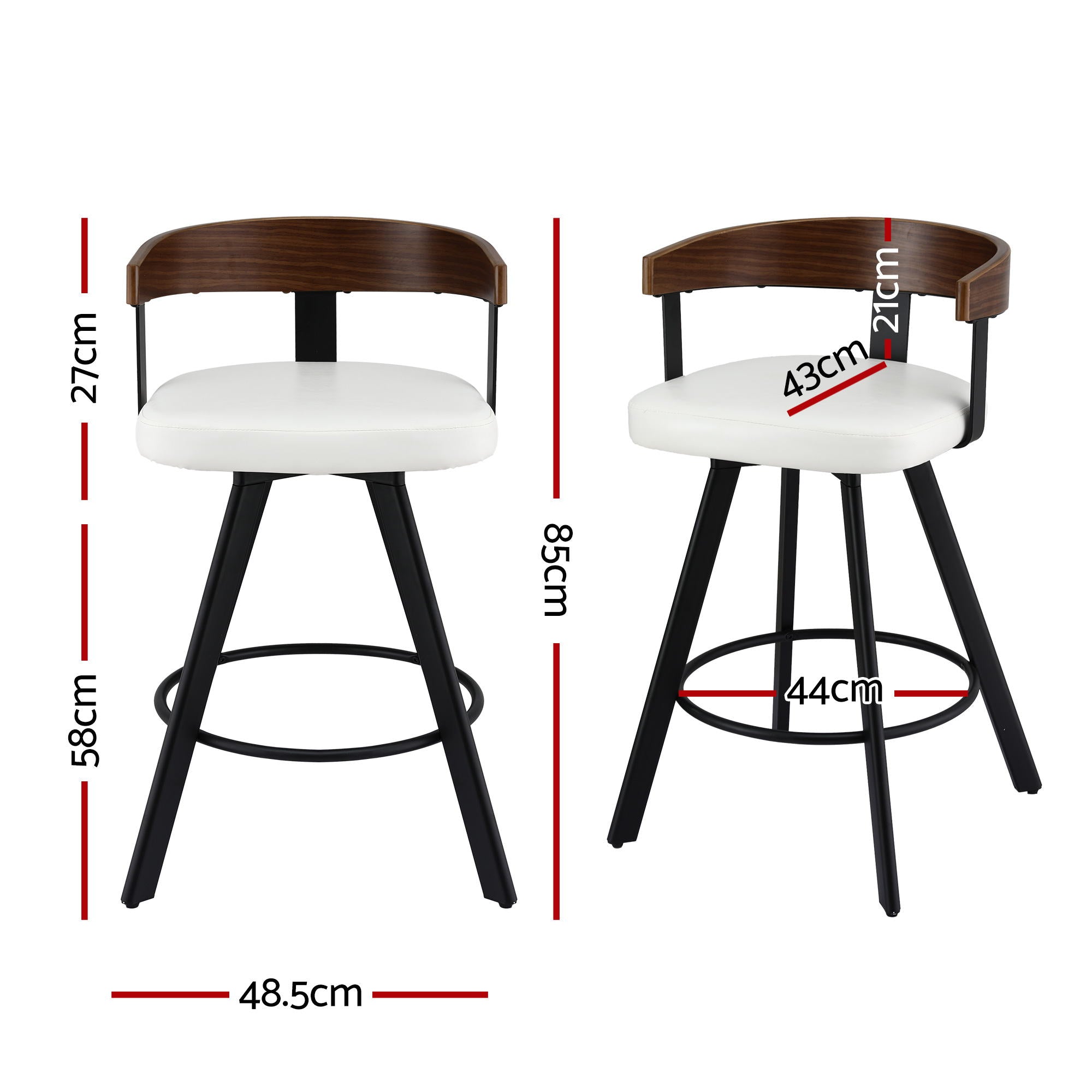 Artiss Bar Stool Swivel Metal Legs Kitchen Chair Bentwood Counter Leather White BA-TW-W0100-WH