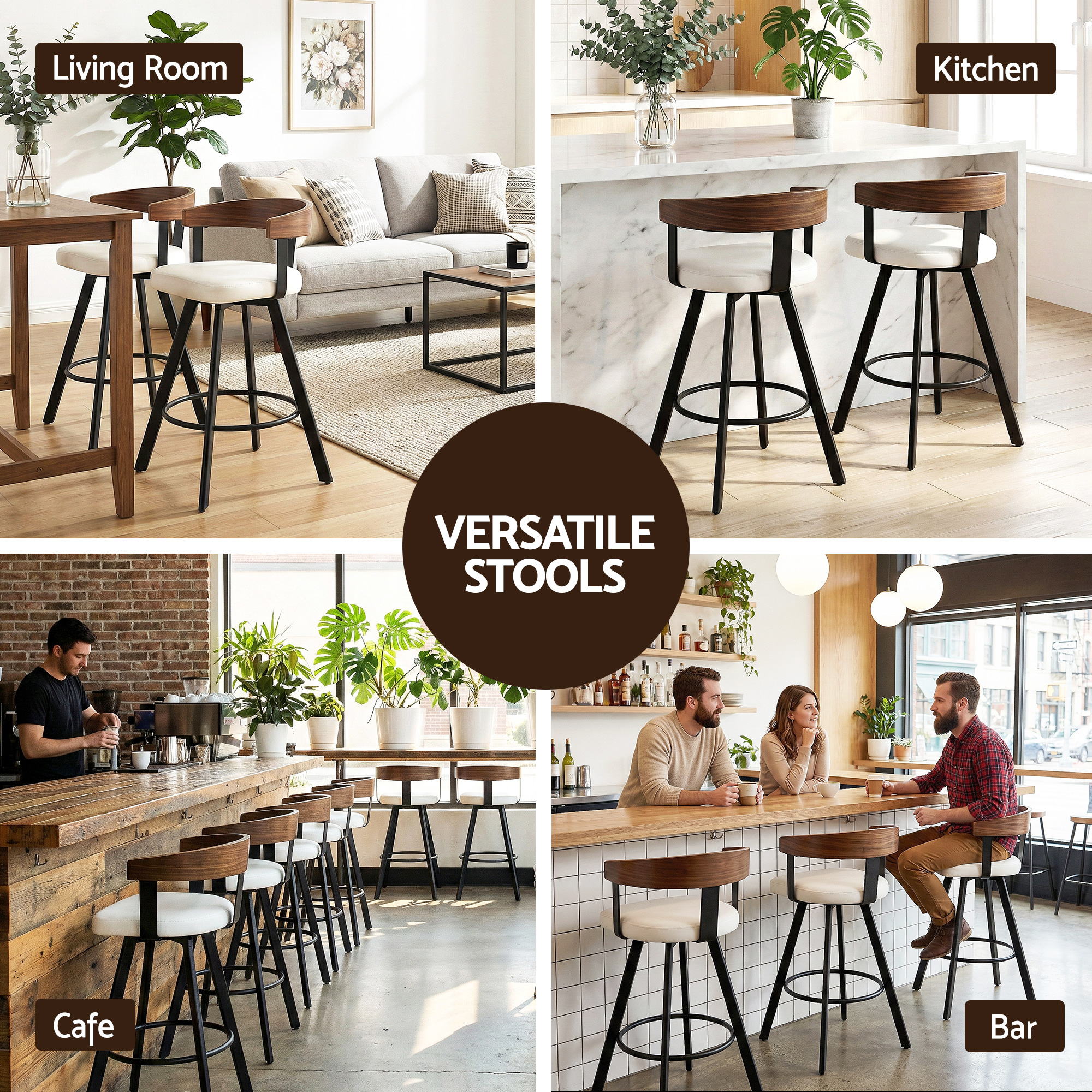 Artiss Bar Stool Swivel Metal Legs Kitchen Chair Bentwood Counter Leather White BA-TW-W0100-WH