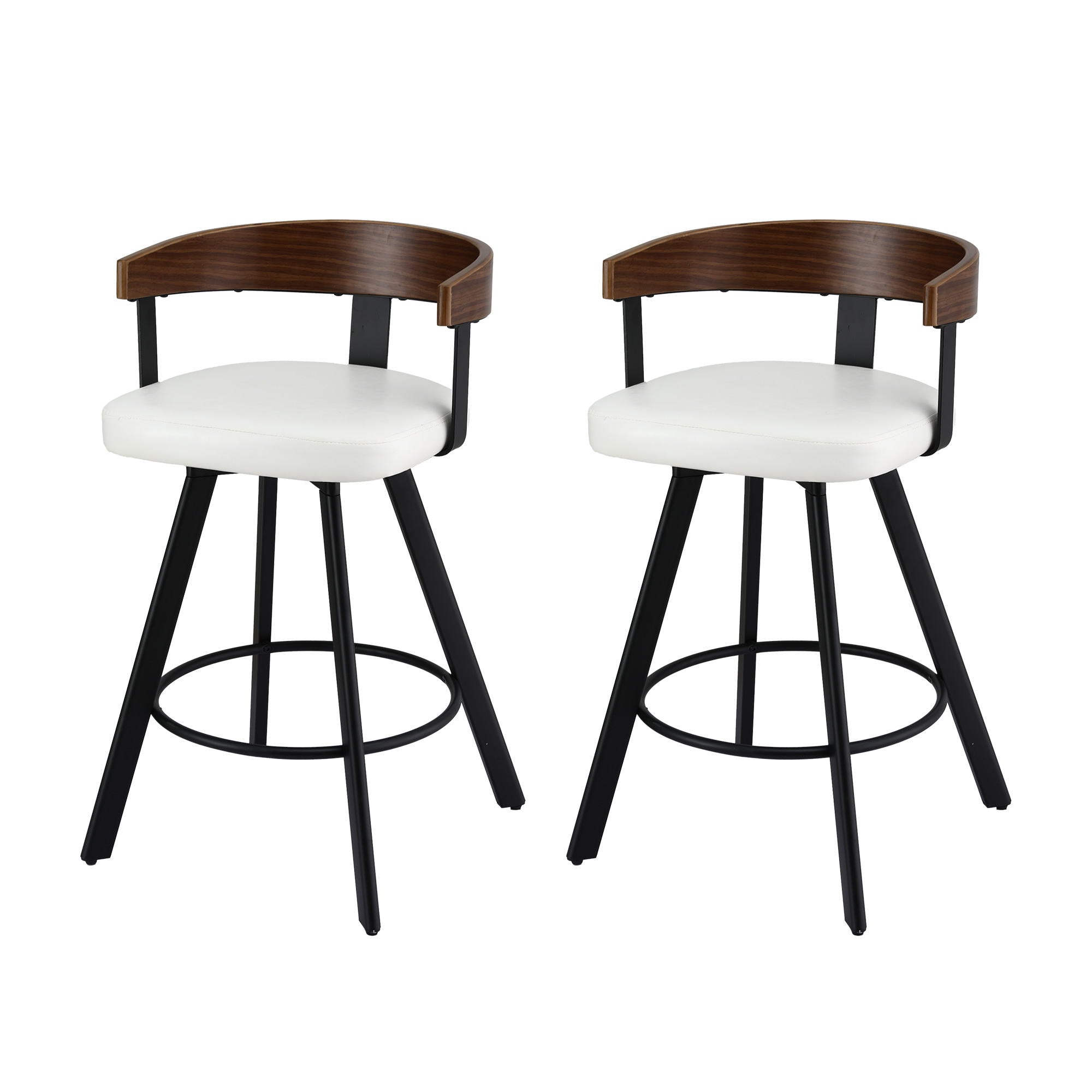 2x Artiss Bar Stools Swivel Kitchen Chairs Metal Legs Bentwood Counter White PU BA-TW-W0100-WHX2