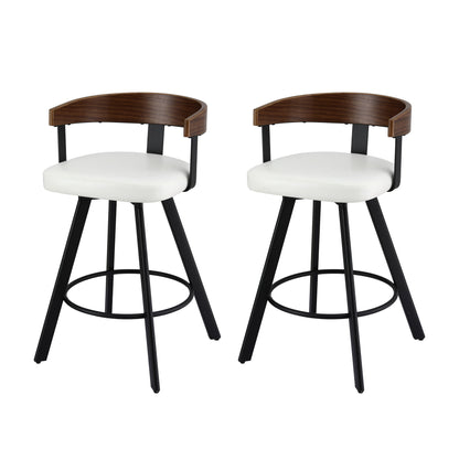 2x Artiss Bar Stools Swivel Kitchen Chairs Metal Legs Bentwood Counter White PU BA-TW-W0100-WHX2