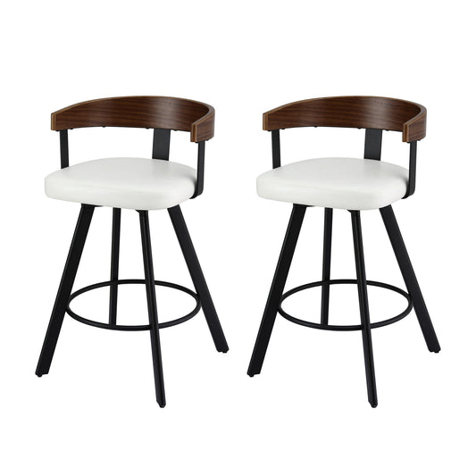 2x Artiss Bar Stools Swivel Kitchen Chairs Metal Legs Bentwood Counter White PU BA-TW-W0100-WHX2