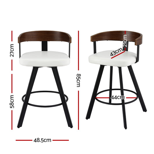 2x Artiss Bar Stools Swivel Kitchen Chairs Metal Legs Bentwood Counter White PU BA-TW-W0100-WHX2