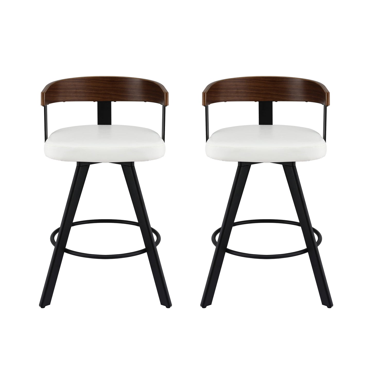 2x Artiss Bar Stools Swivel Kitchen Chairs Metal Legs Bentwood Counter White PU BA-TW-W0100-WHX2