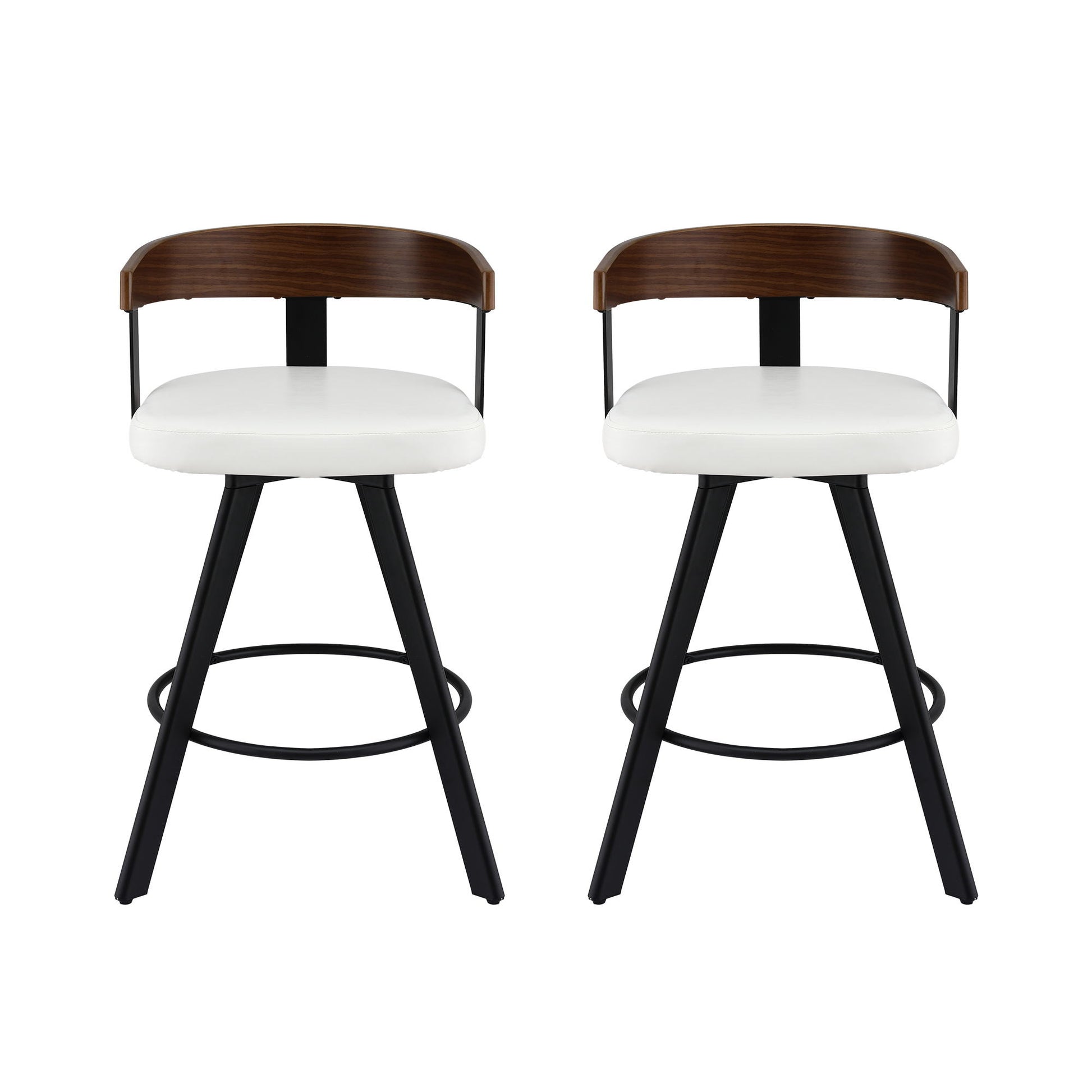 2x Artiss Bar Stools Swivel Kitchen Chairs Metal Legs Bentwood Counter White PU BA-TW-W0100-WHX2