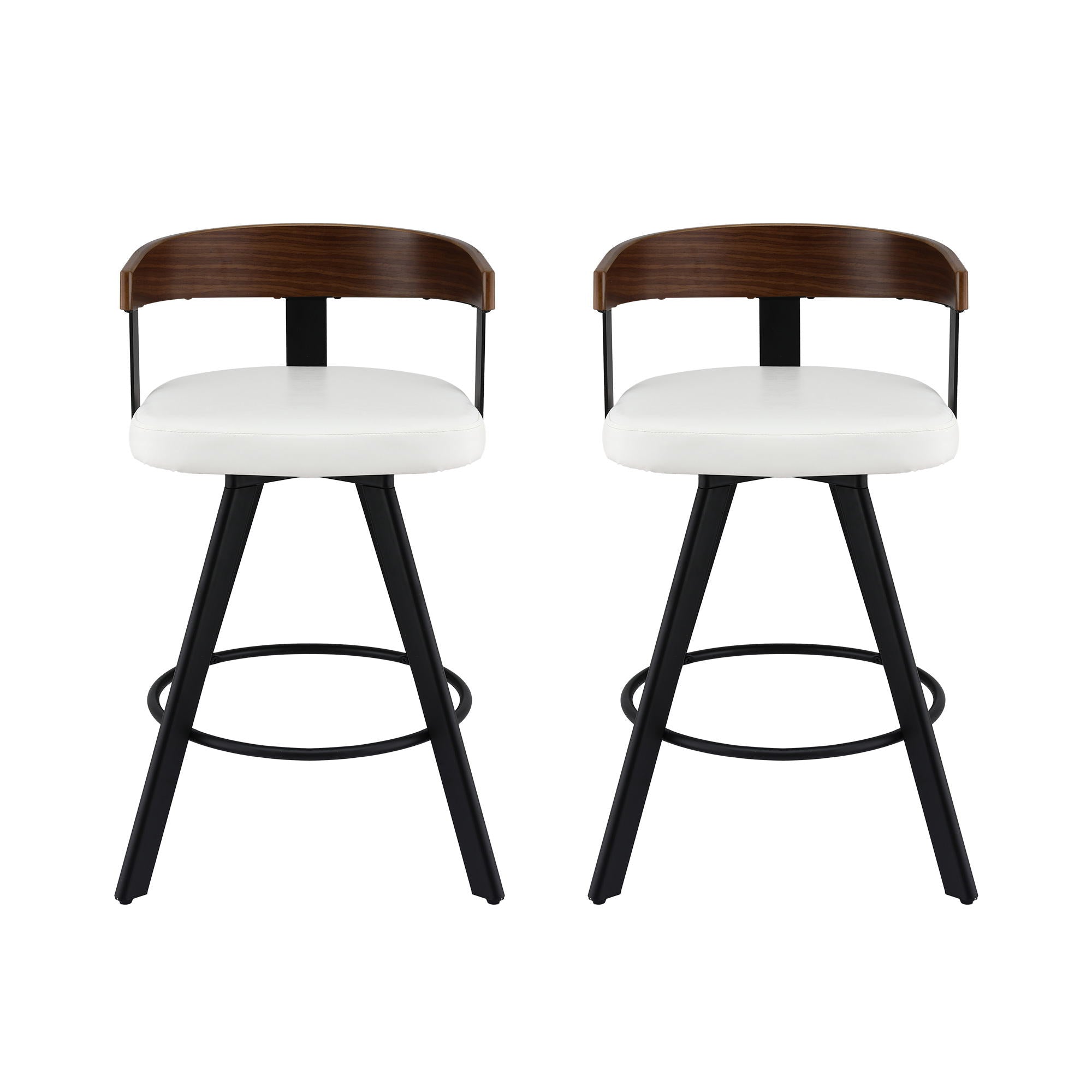 2x Artiss Bar Stools Swivel Kitchen Chairs Metal Legs Bentwood Counter White PU BA-TW-W0100-WHX2
