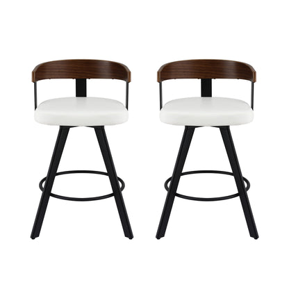 2x Artiss Bar Stools Swivel Kitchen Chairs Metal Legs Bentwood Counter White PU BA-TW-W0100-WHX2