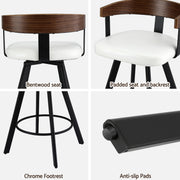2x Artiss Bar Stools Swivel Kitchen Chairs Metal Legs Bentwood Counter White PU BA-TW-W0100-WHX2