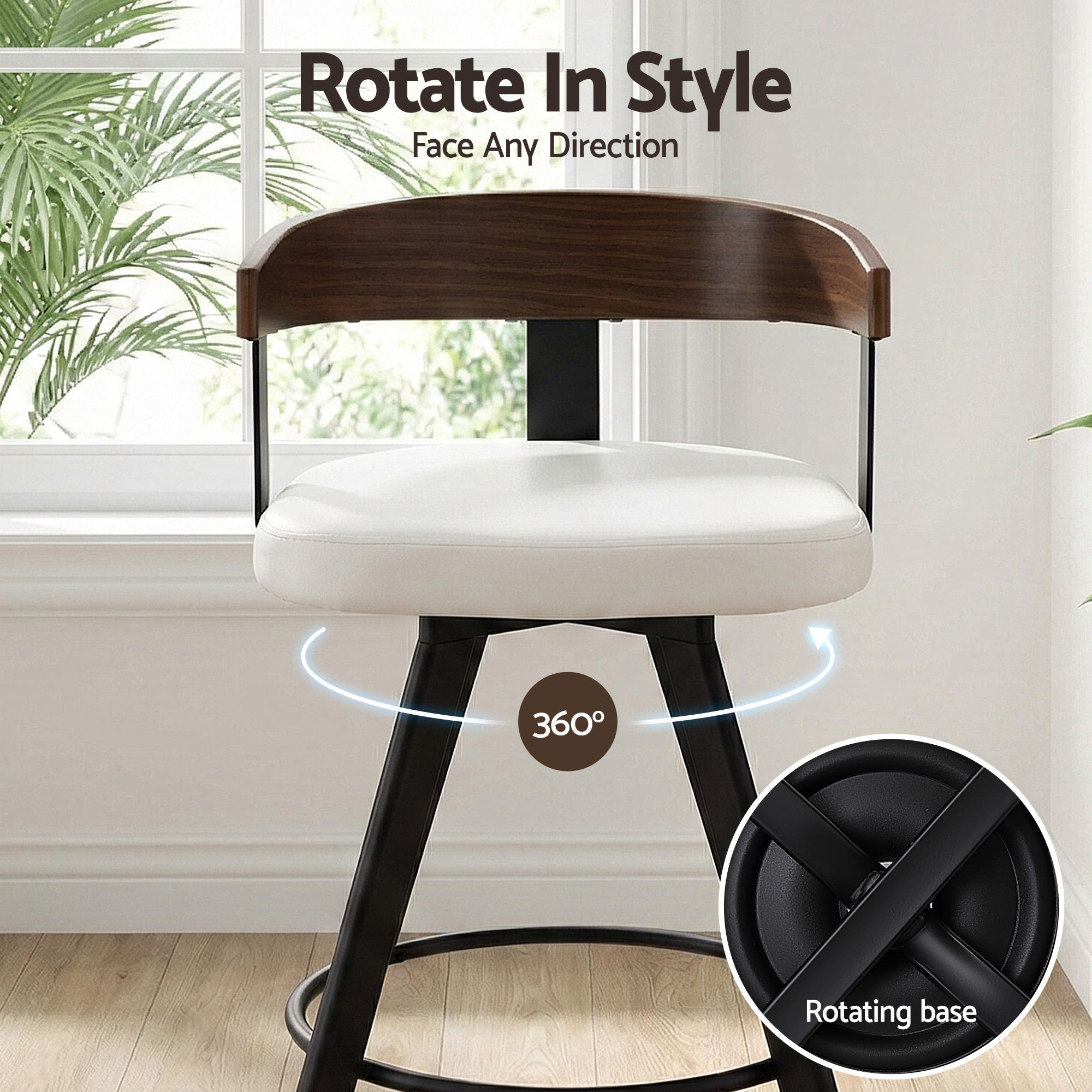 2x Artiss Bar Stools Swivel Kitchen Chairs Metal Legs Bentwood Counter White PU BA-TW-W0100-WHX2