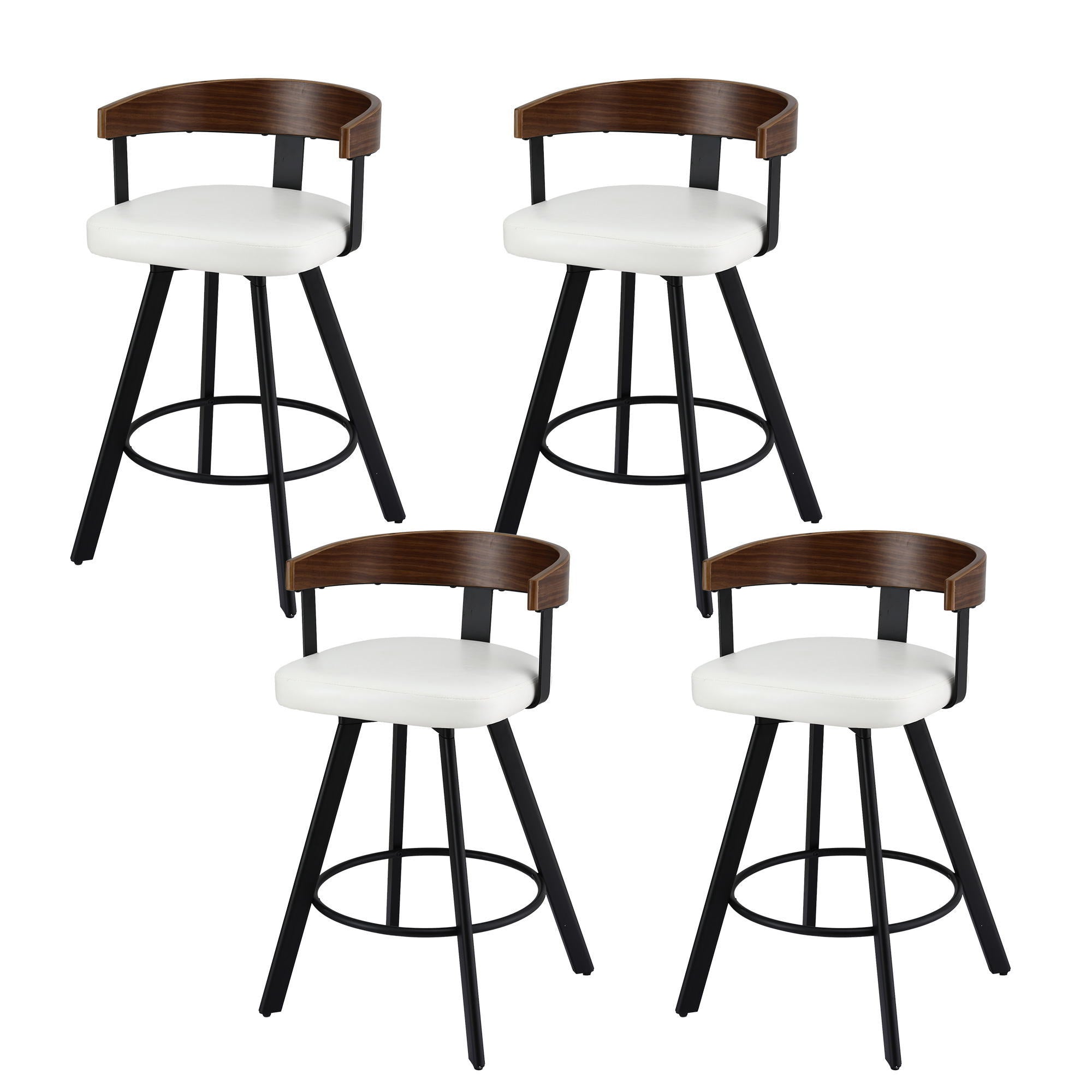 4x Artiss Bar Stools Swivel Kitchen Chairs Metal Legs Bentwood Counter White PU BA-TW-W0100-WHX4