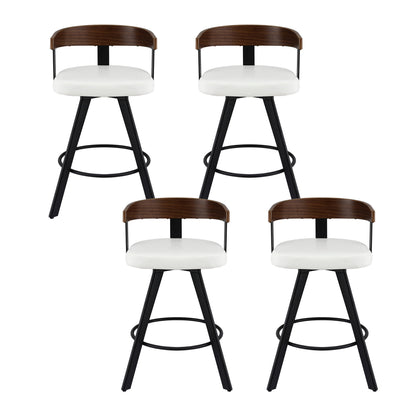 4x Artiss Bar Stools Swivel Kitchen Chairs Metal Legs Bentwood Counter White PU BA-TW-W0100-WHX4