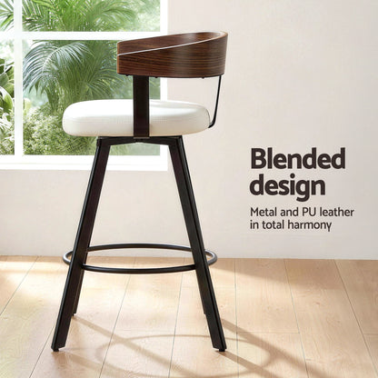 4x Artiss Bar Stools Swivel Kitchen Chairs Metal Legs Bentwood Counter White PU BA-TW-W0100-WHX4