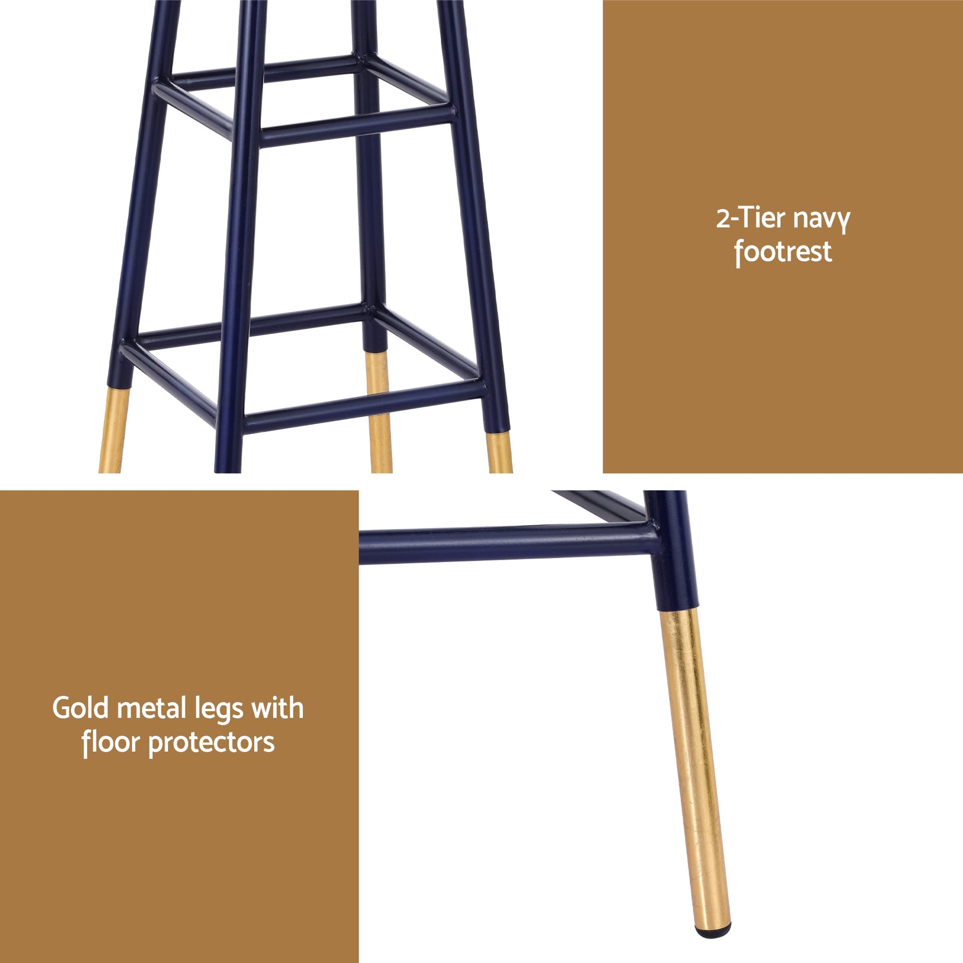 Artiss 2x Bar Stools Metal Gold Navy BA-U-5005-NAGDX2