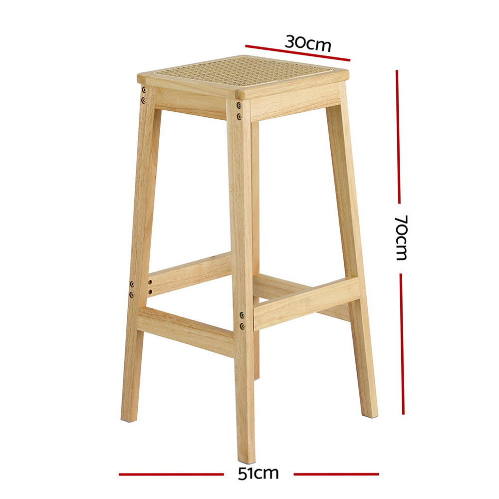 Artiss 2x Bar Stools Rubber Wood Stool Counter Chair Rattan Barstools Kitchen BA-Y-1031-NAX2