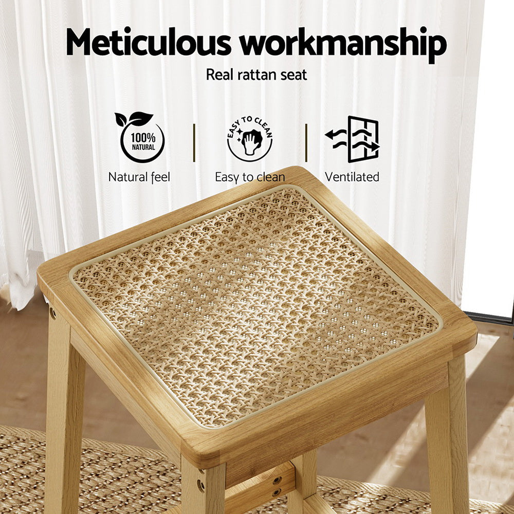 Artiss 2x Bar Stools Rubber Wood Stool Counter Chair Rattan Barstools Kitchen BA-Y-1031-NAX2