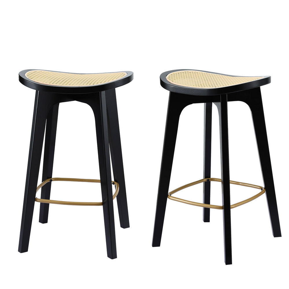 Artiss 2x Bar Stools Rattan Counter Kitchen Dinning Chair Bamboo Saddle Black BA-Y-1033-BKX2