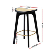 Artiss 2x Bar Stools Rattan Counter Kitchen Dinning Chair Bamboo Saddle Black BA-Y-1033-BKX2