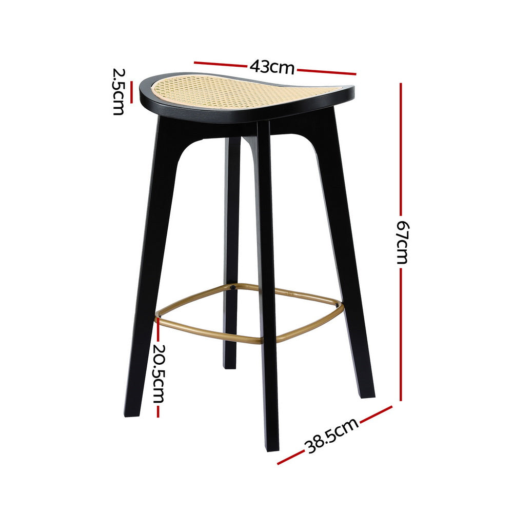 Artiss 2x Bar Stools Rattan Counter Kitchen Dinning Chair Bamboo Saddle Black BA-Y-1033-BKX2