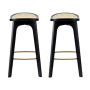 Artiss 2x Bar Stools Rattan Counter Kitchen Dinning Chair Bamboo Saddle Black BA-Y-1033-BKX2