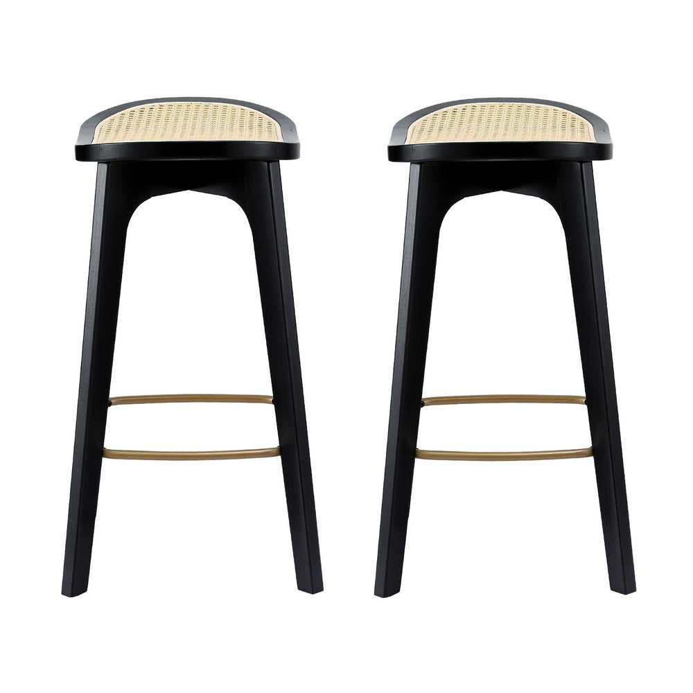 Artiss 2x Bar Stools Rattan Counter Kitchen Dinning Chair Bamboo Saddle Black BA-Y-1033-BKX2