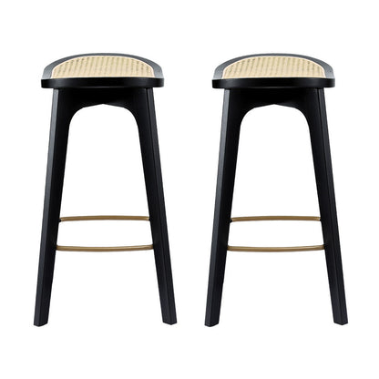 Artiss 2x Bar Stools Rattan Counter Kitchen Dinning Chair Bamboo Saddle Black BA-Y-1033-BKX2