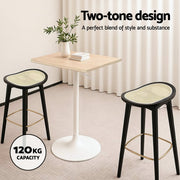 Artiss 2x Bar Stools Rattan Counter Kitchen Dinning Chair Bamboo Saddle Black BA-Y-1033-BKX2