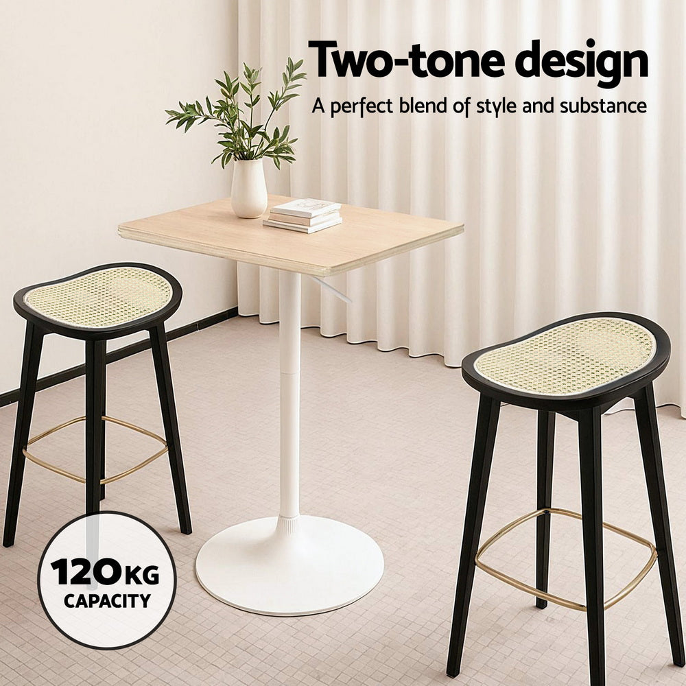 Artiss 2x Bar Stools Rattan Counter Kitchen Dinning Chair Bamboo Saddle Black BA-Y-1033-BKX2