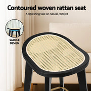 Artiss 2x Bar Stools Rattan Counter Kitchen Dinning Chair Bamboo Saddle Black BA-Y-1033-BKX2