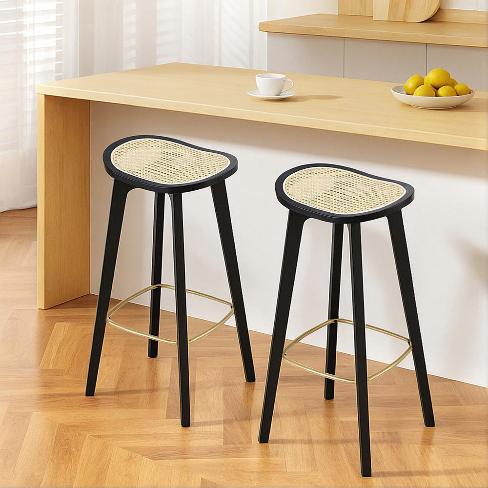 Artiss 2x Bar Stools Rattan Counter Kitchen Dinning Chair Bamboo Saddle Black BA-Y-1033-BKX2