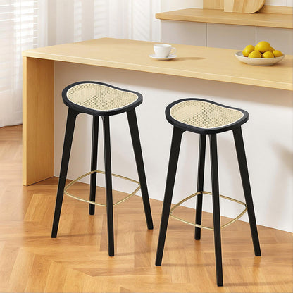 Artiss 2x Bar Stools Rattan Counter Kitchen Dinning Chair Bamboo Saddle Black BA-Y-1033-BKX2