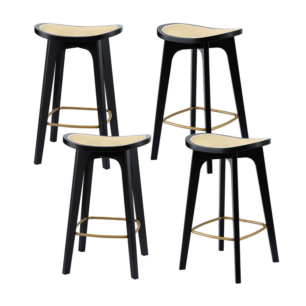 Artiss 4x Bar Stools Rattan Counter Kitchen Dinning Chair Bamboo Saddle Black BA-Y-1033-BKX4