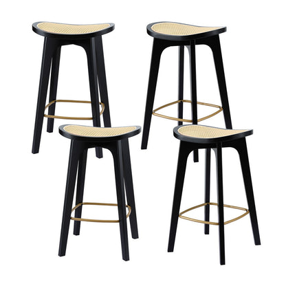 Artiss 4x Bar Stools Rattan Counter Kitchen Dinning Chair Bamboo Saddle Black BA-Y-1033-BKX4