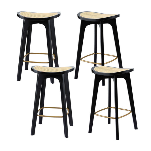 Artiss 4x Bar Stools Rattan Counter Kitchen Dinning Chair Bamboo Saddle Black BA-Y-1033-BKX4
