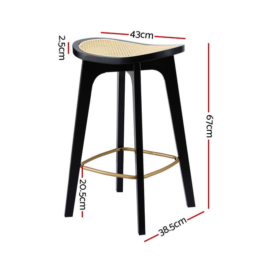 Artiss 4x Bar Stools Rattan Counter Kitchen Dinning Chair Bamboo Saddle Black BA-Y-1033-BKX4