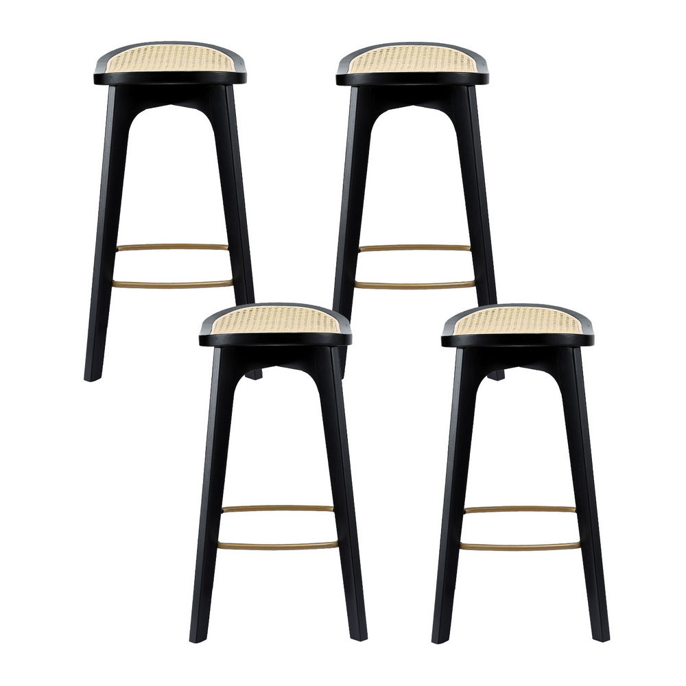 Artiss 4x Bar Stools Rattan Counter Kitchen Dinning Chair Bamboo Saddle Black BA-Y-1033-BKX4
