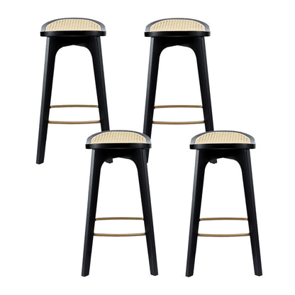 Artiss 4x Bar Stools Rattan Counter Kitchen Dinning Chair Bamboo Saddle Black BA-Y-1033-BKX4